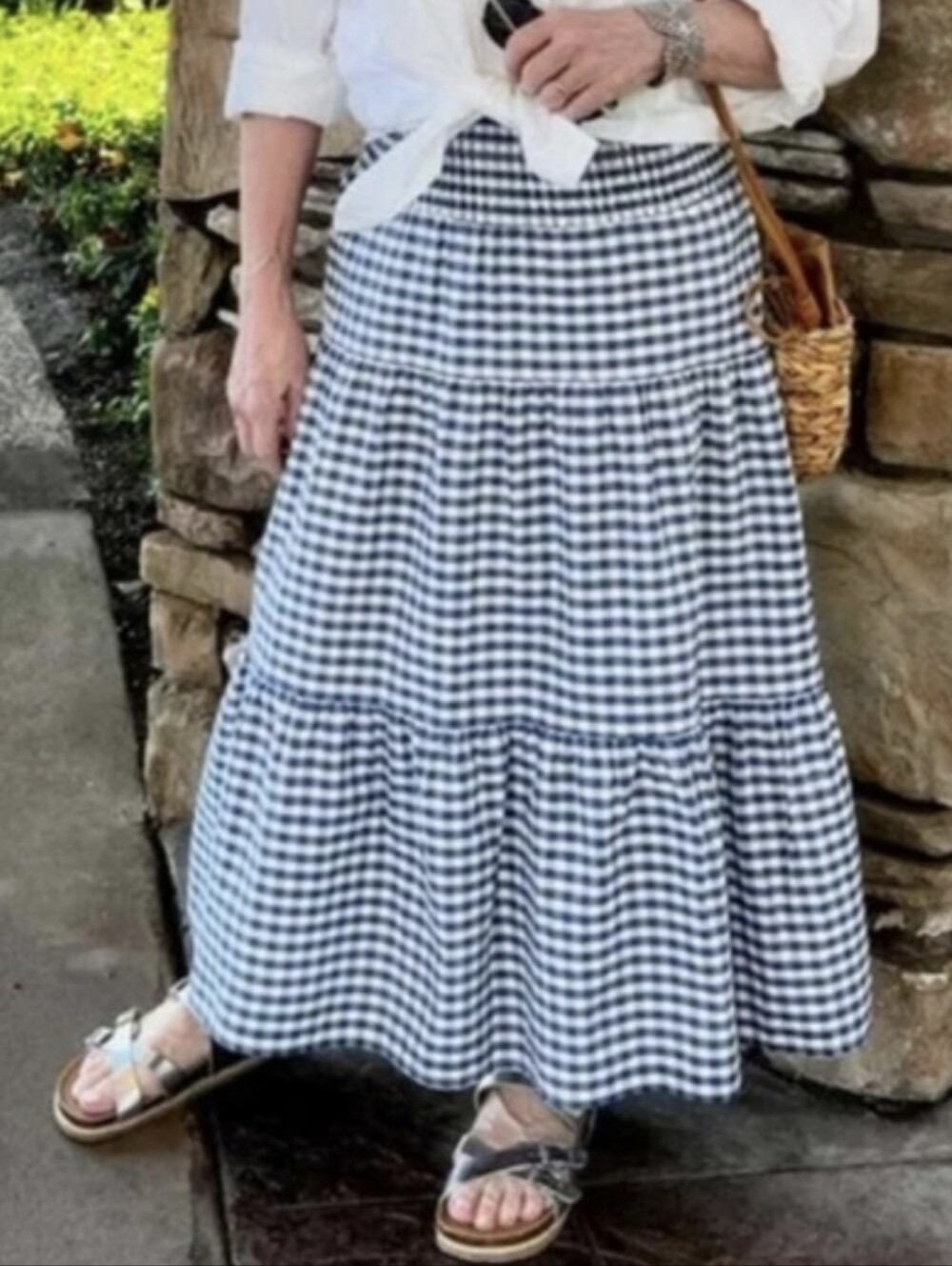Universal Thread Cotton Blue Gingham Tiered Midi Skirt Size Large - Picture 3 of 7
